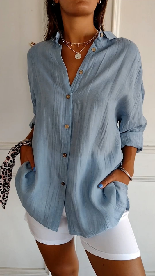Mia | Relaxed Lightweight Linen Button-Down Shirt 0
