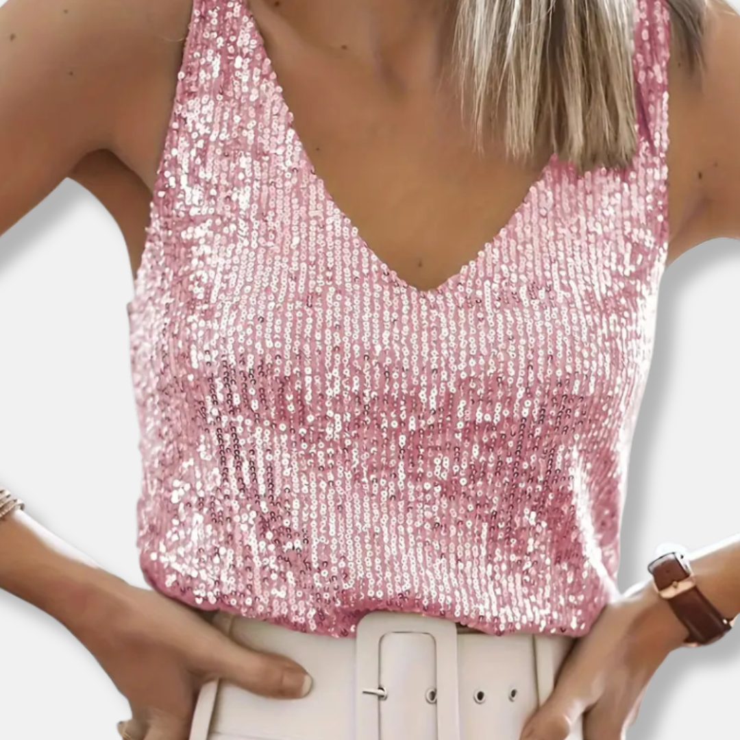 Mia | Stylish Sequin Going Out Top with V Neck and Wide Straps 1