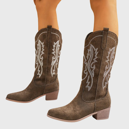 Mira Cowgirl Boots for Women | Wide Calf, Embroidered Western Design 1