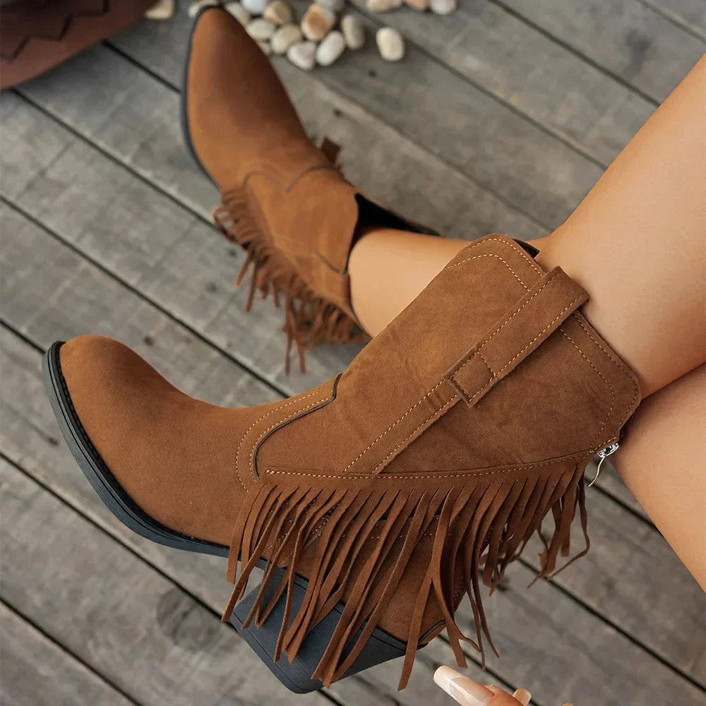 Mira Wide Calf Cowboy Boots | Women's Fringe, Mid-Calf, Side Zipper 1