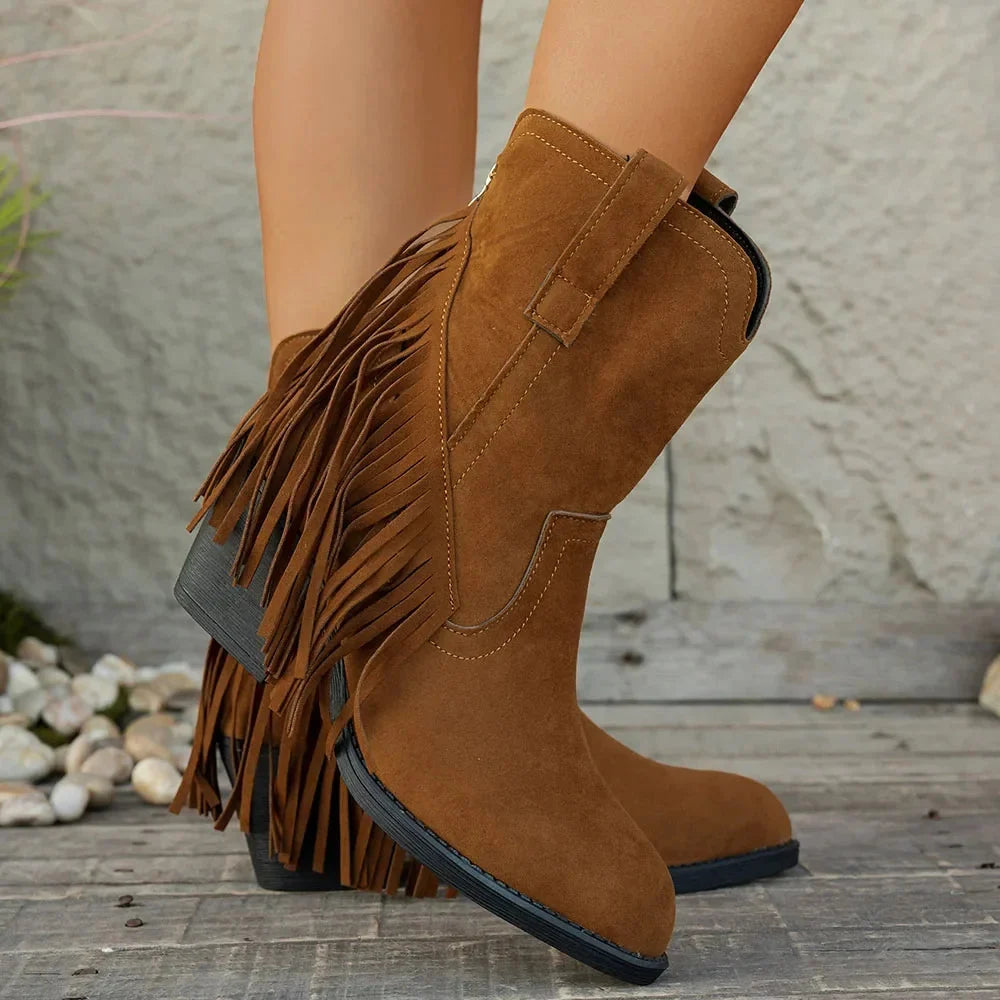 Mira Wide Calf Cowboy Boots | Women's Fringe, Mid-Calf, Side Zipper 2