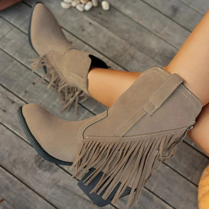 Mira Wide Calf Cowboy Boots | Women's Fringe, Mid-Calf, Side Zipper 3