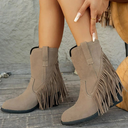Mira Wide Calf Cowboy Boots | Women's Fringe, Mid-Calf, Side Zipper 4