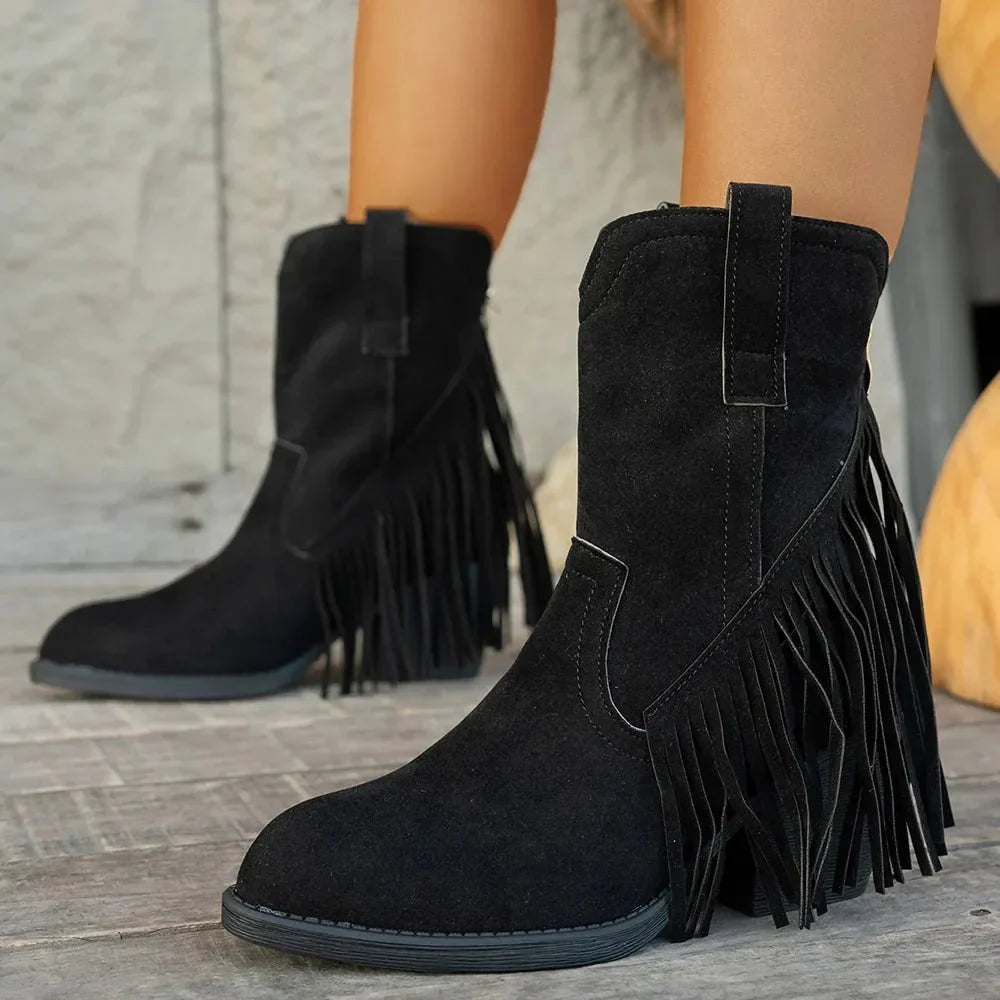 Mira Wide Calf Cowboy Boots | Women's Fringe, Mid-Calf, Side Zipper 5