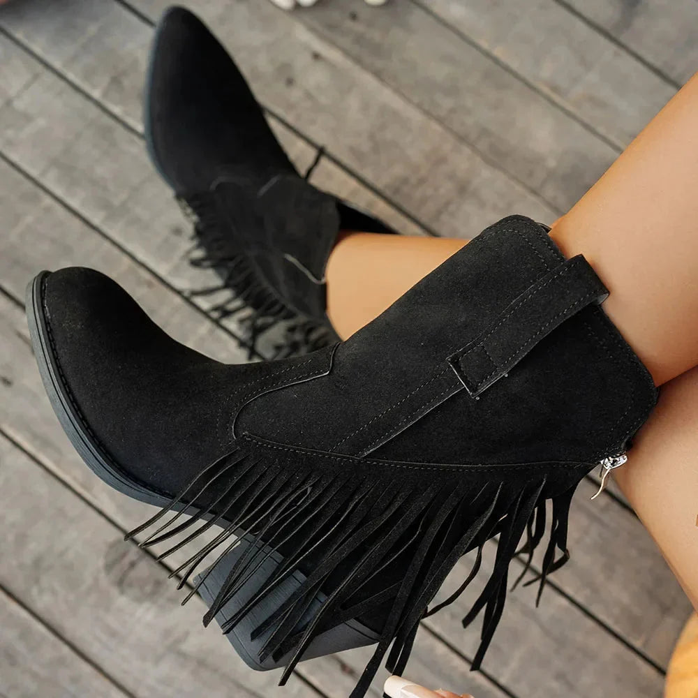 Mira Wide Calf Cowboy Boots | Women's Fringe, Mid-Calf, Side Zipper 6