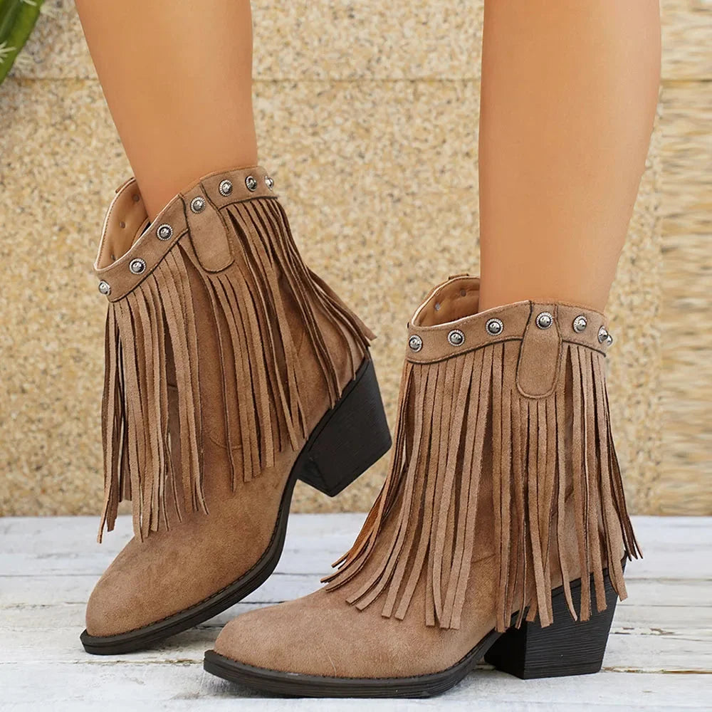 Mira Wide Calf Cowboy Boots | Women's Fringe, Mid-Calf, Side Zipper 9