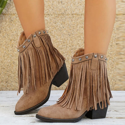 Mira Wide Calf Cowboy Boots | Women's Fringe, Mid-Calf, Side Zipper 9
