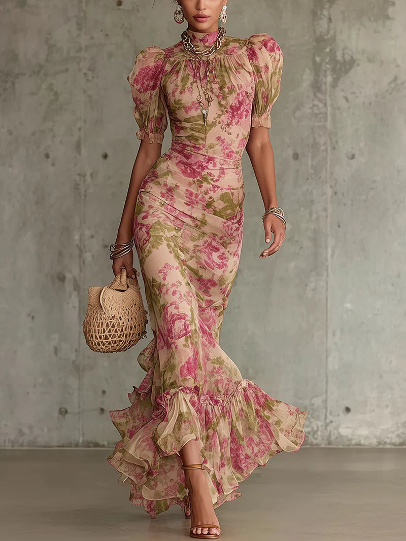 Natasha | Floral Mock Neck Maxi Dress 0