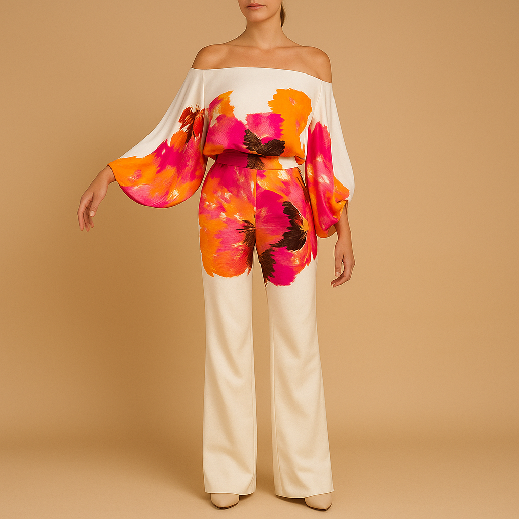Off-shoulder balloon sleeve top and pants set for women | Amari 2