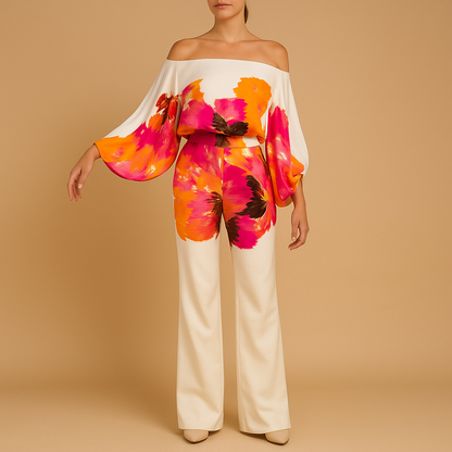 Off-shoulder balloon sleeve top and pants set for women | Amari 2