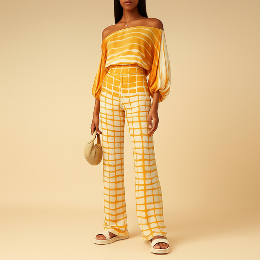 Off-shoulder balloon sleeve top and pants set for women | Amari 4