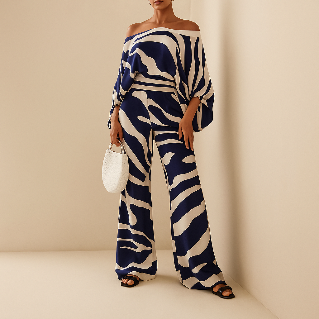 Off-shoulder balloon sleeve top and pants set for women | Amari 5