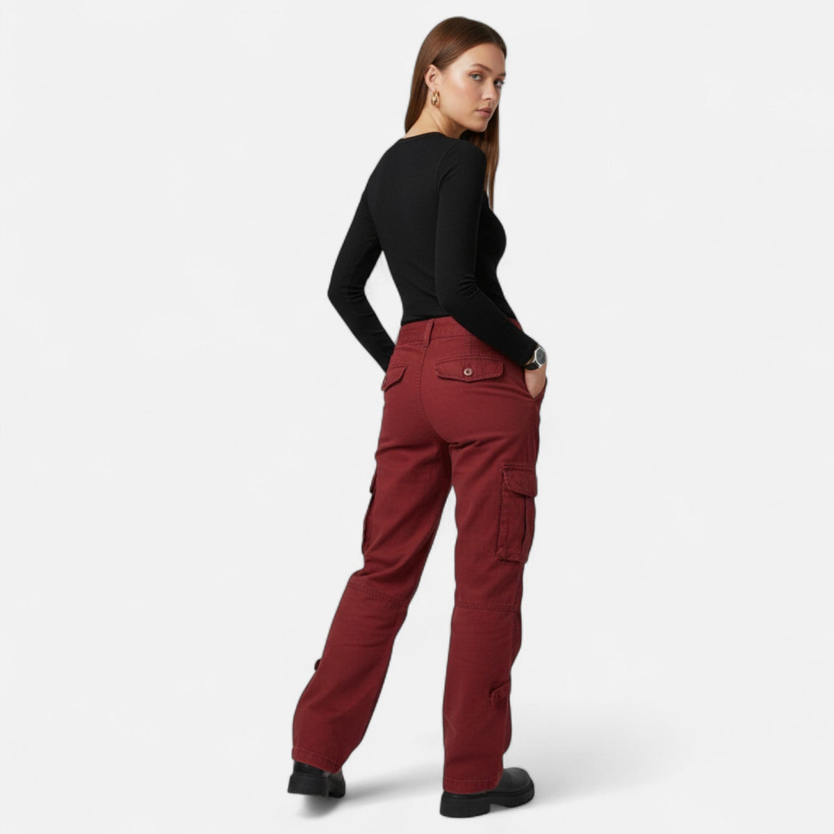 Olivia | Relaxed Black Cargo Pants for Women 2
