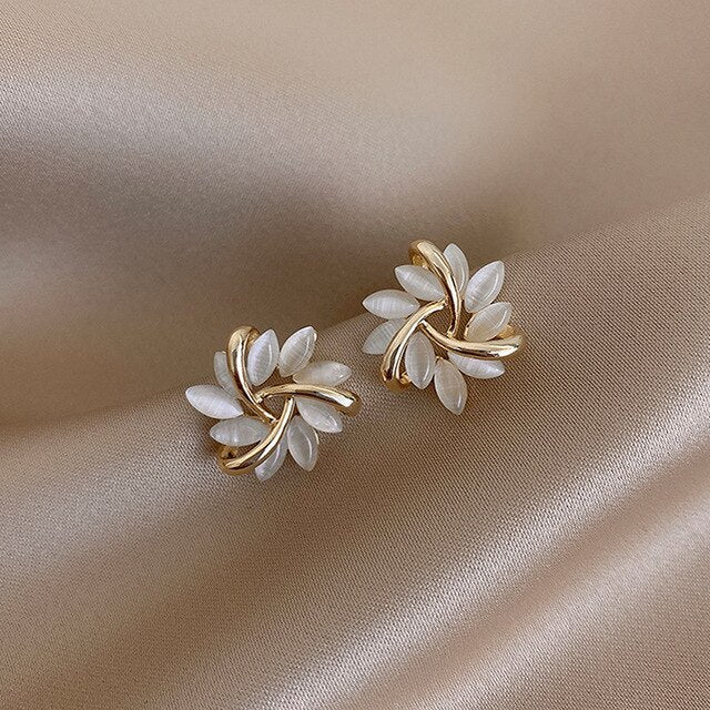 Opal Earrings in Gold and White 0