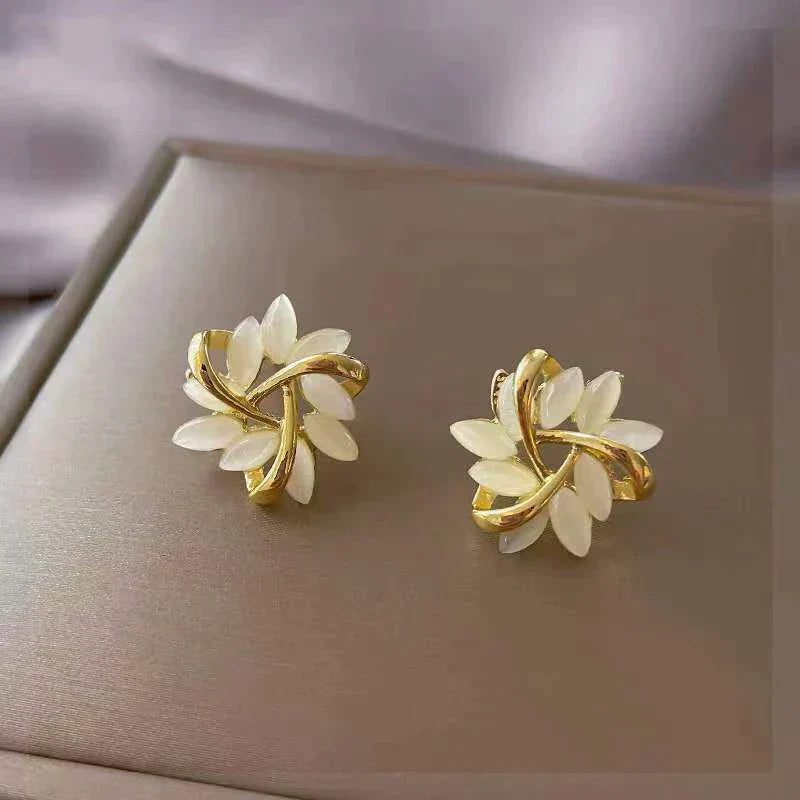 Opal Earrings in Gold and White 2