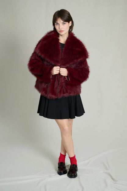 PREMIUM BURGUNDY FAUX FUR COAT 0