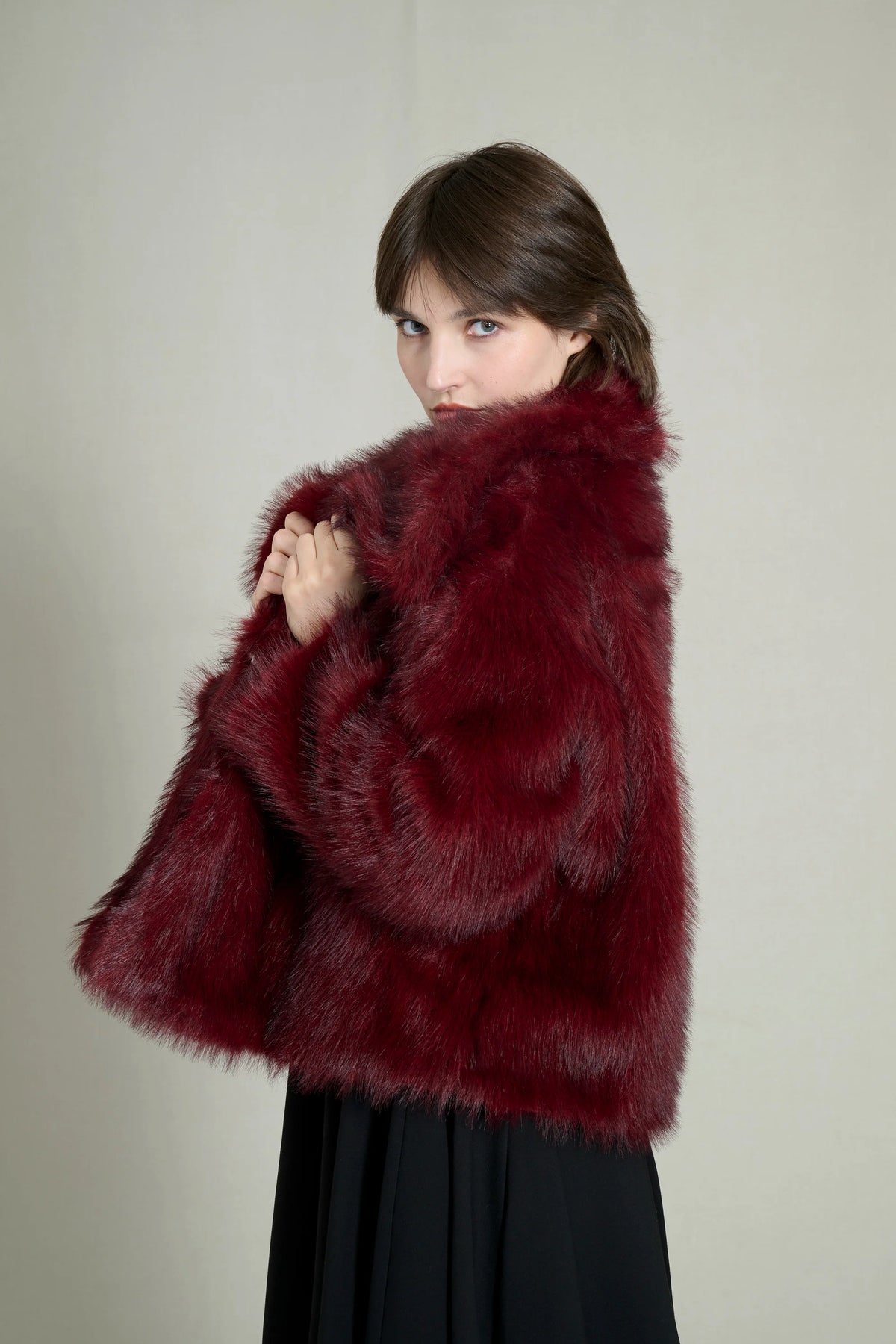 PREMIUM BURGUNDY FAUX FUR COAT 1