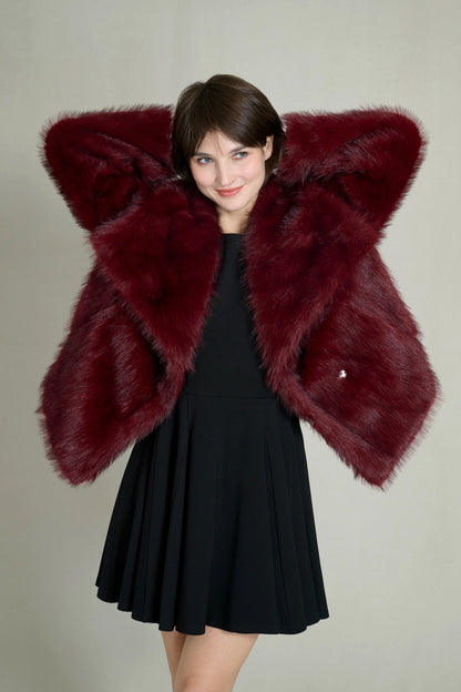 PREMIUM BURGUNDY FAUX FUR COAT 2