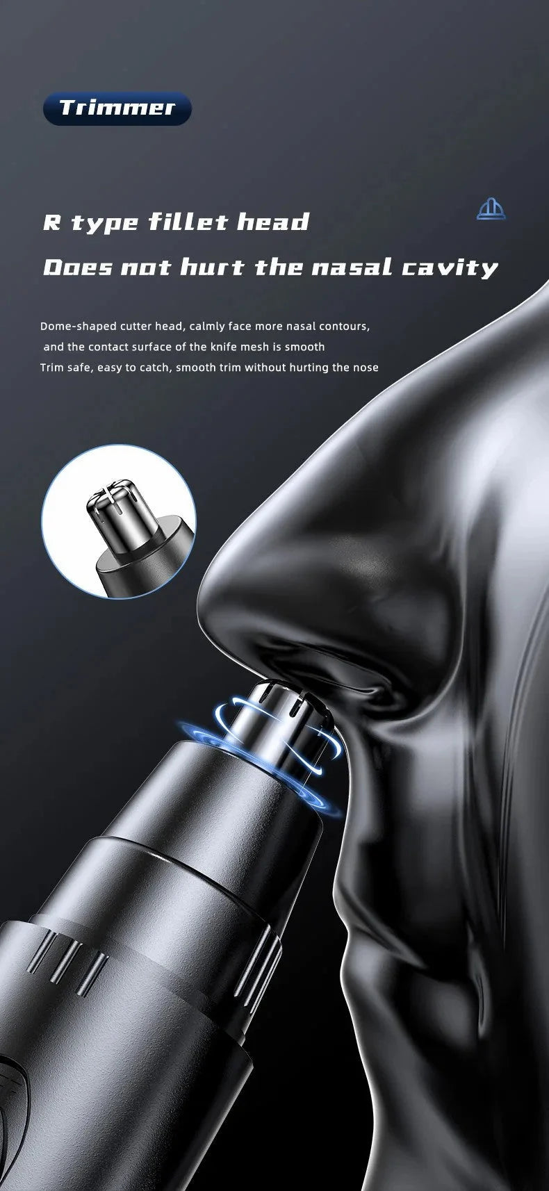 PROFESSIONAL PAINLESS NOSE & EAR HAIR TRIMMER FOR MEN AND WOMEN - RECHARGEABLE 2