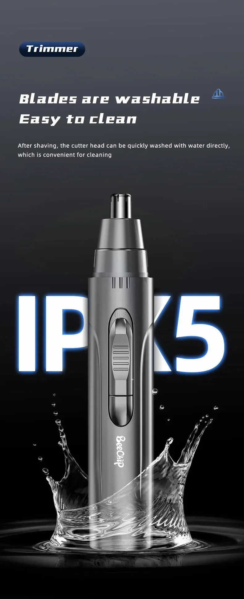PROFESSIONAL PAINLESS NOSE & EAR HAIR TRIMMER FOR MEN AND WOMEN - RECHARGEABLE 5