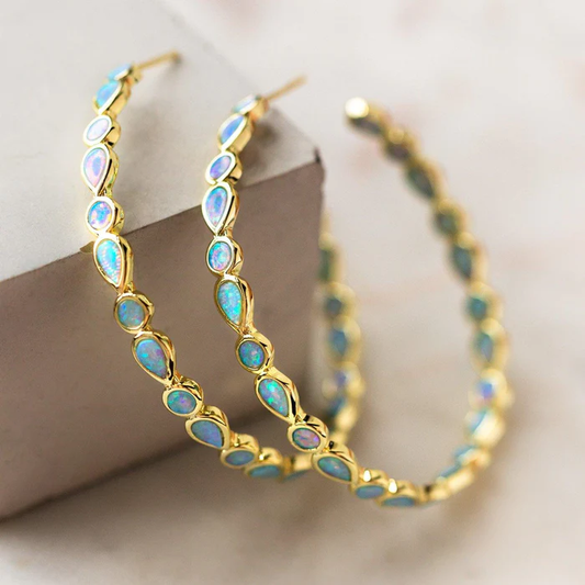 Paige - Vintage Blue Opal Hoop Earrings 0