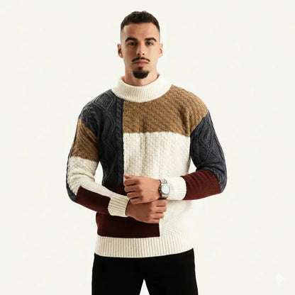 Patchwork Knit Sweater with Ribbed Hem and Long Sleeves 0