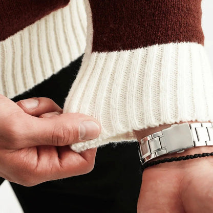 Patchwork Knit Sweater with Ribbed Hem and Long Sleeves 2