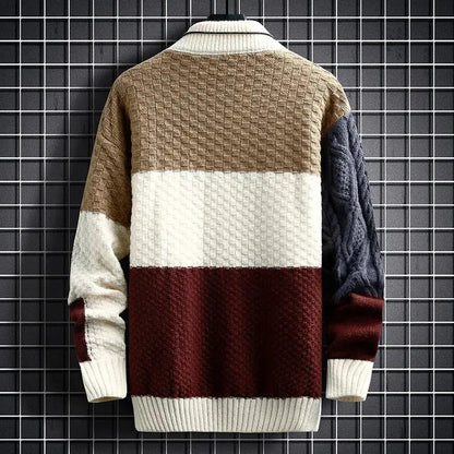 Patchwork Knit Sweater with Ribbed Hem and Long Sleeves 4