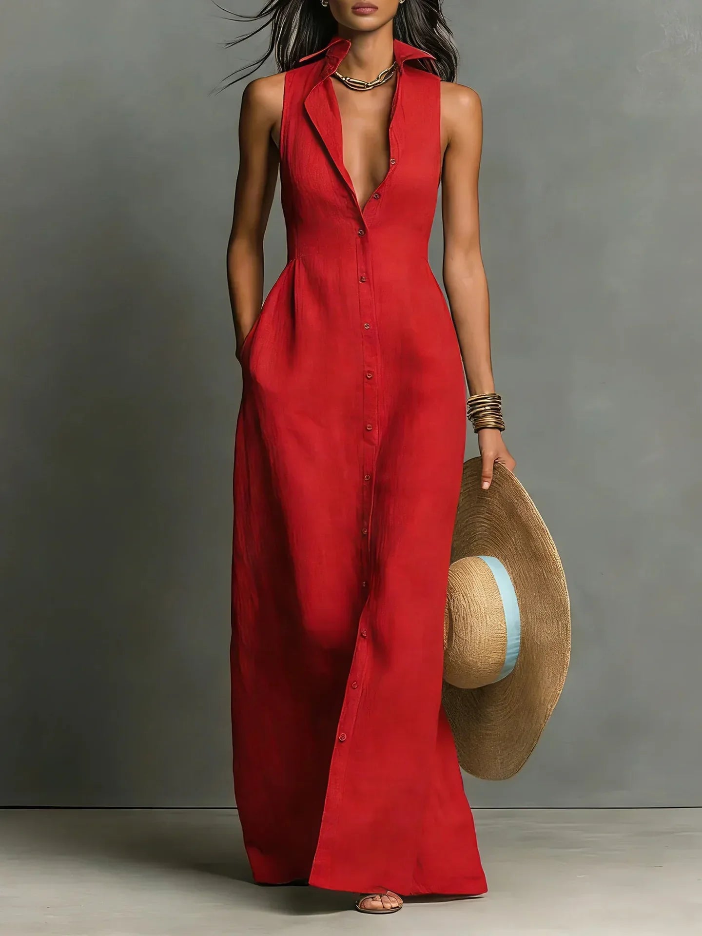 Paula | Women's Button Down Sleeveless Maxi Dress 1