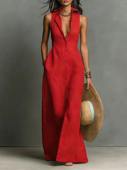 Paula | Women's Button Down Sleeveless Maxi Dress 1
