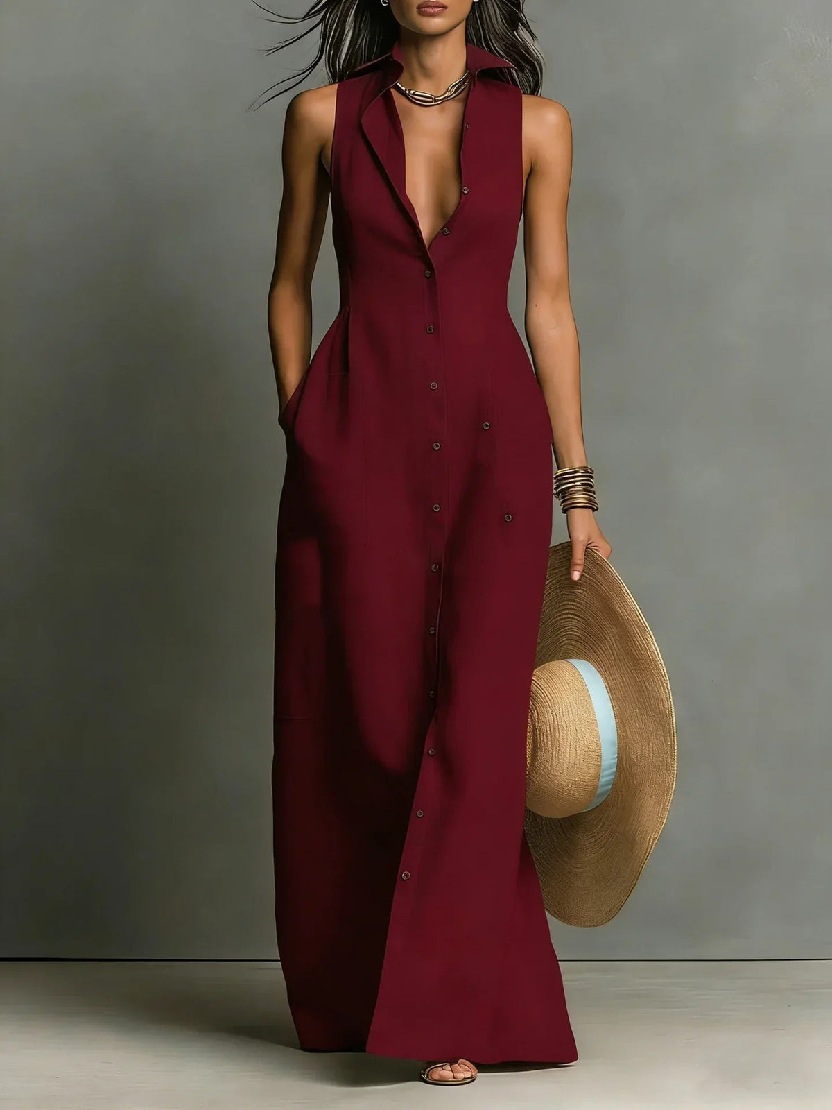 Paula | Women's Button Down Sleeveless Maxi Dress 2