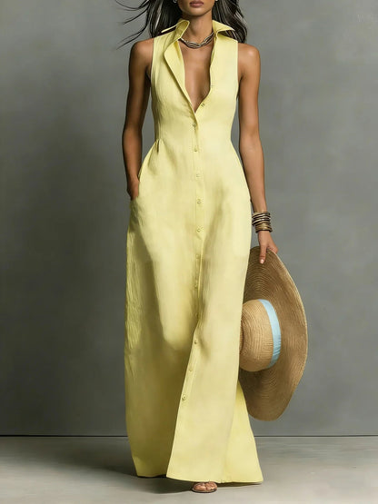 Paula | Women's Button Down Sleeveless Maxi Dress 3