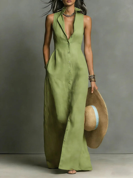 Paula | Women's Button Down Sleeveless Maxi Dress 5