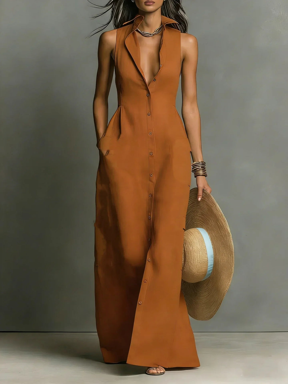 Paula | Women's Button Down Sleeveless Maxi Dress 6