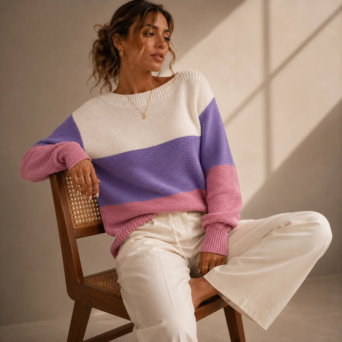 Pavina Women's Oversized Sweater | Soft Cotton-Blend, Colour-Block Design 1