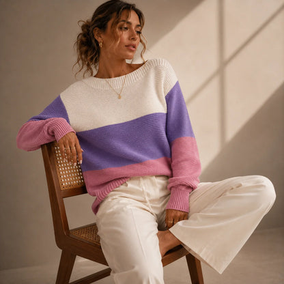 Pavina Women's Oversized Sweater | Soft Cotton-Blend, Colour-Block Design 1