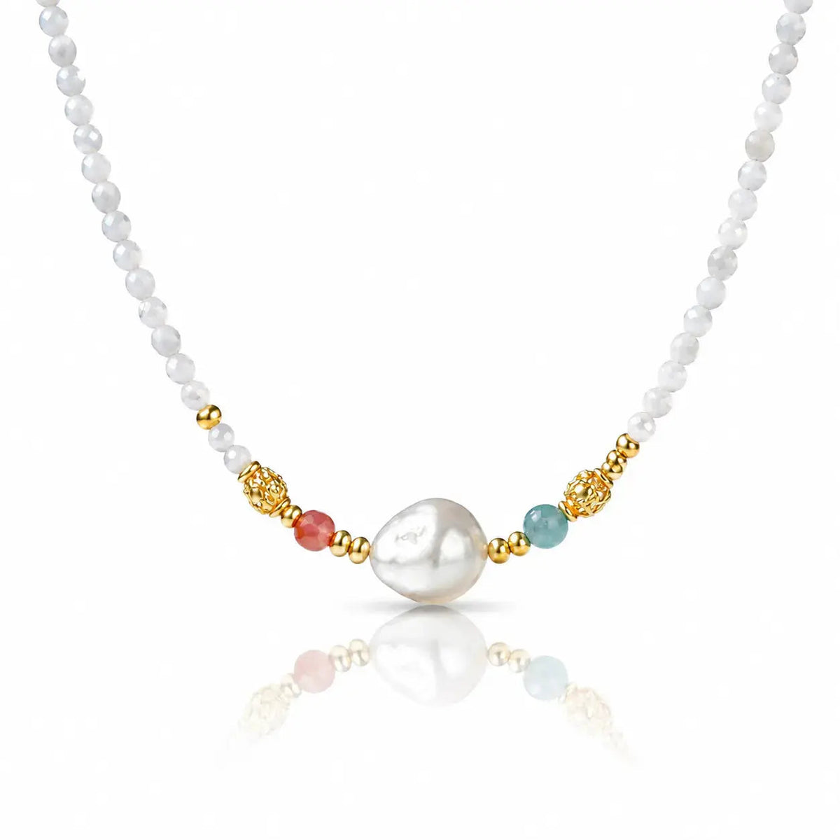Pearl Garden Beaded Necklace - Emerald & Coral 18K Gold 0