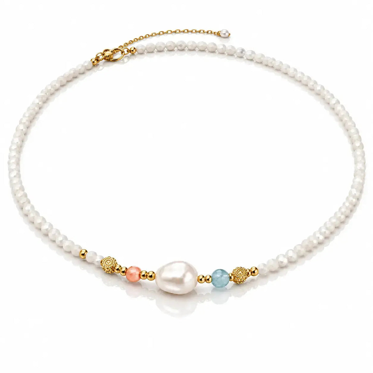 Pearl Garden Beaded Necklace - Emerald & Coral 18K Gold 4