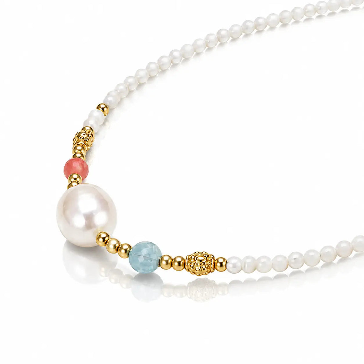 Pearl Garden Beaded Necklace - Emerald & Coral 18K Gold 5