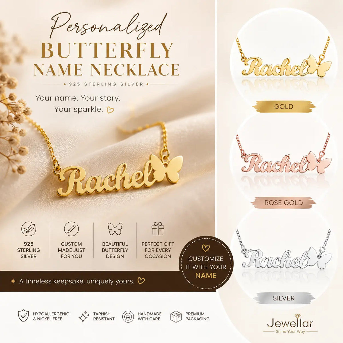 Personalized Butterfly Name Necklace in 925 Sterling Silver 6