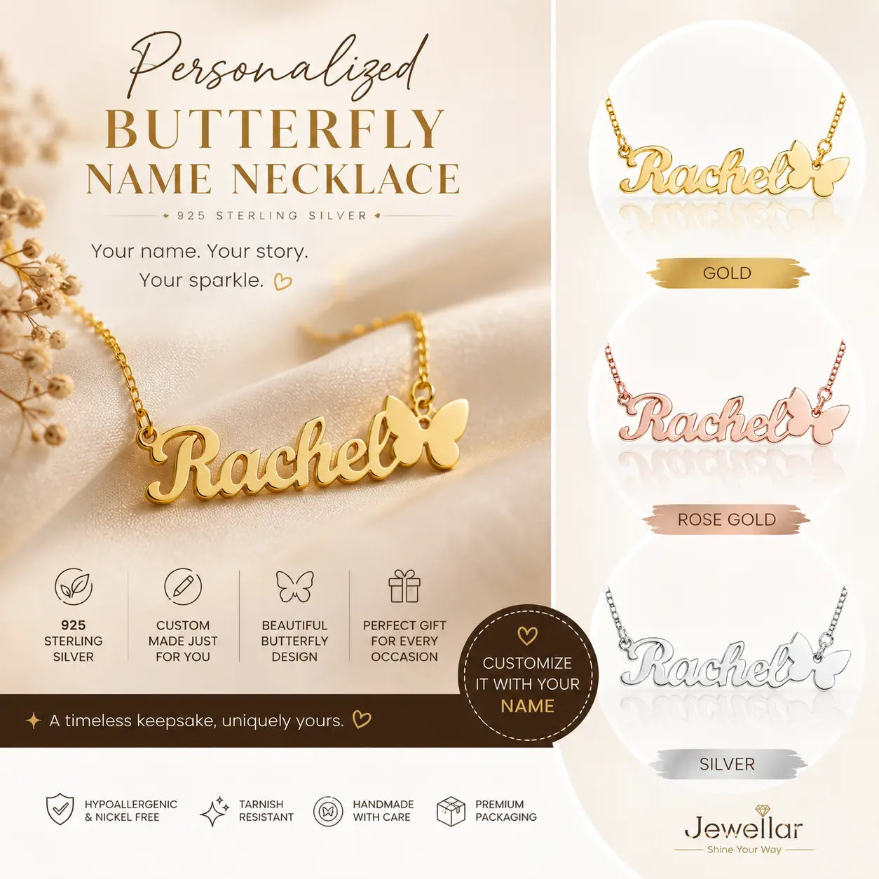 Personalized Butterfly Name Necklace in 925 Sterling Silver 6