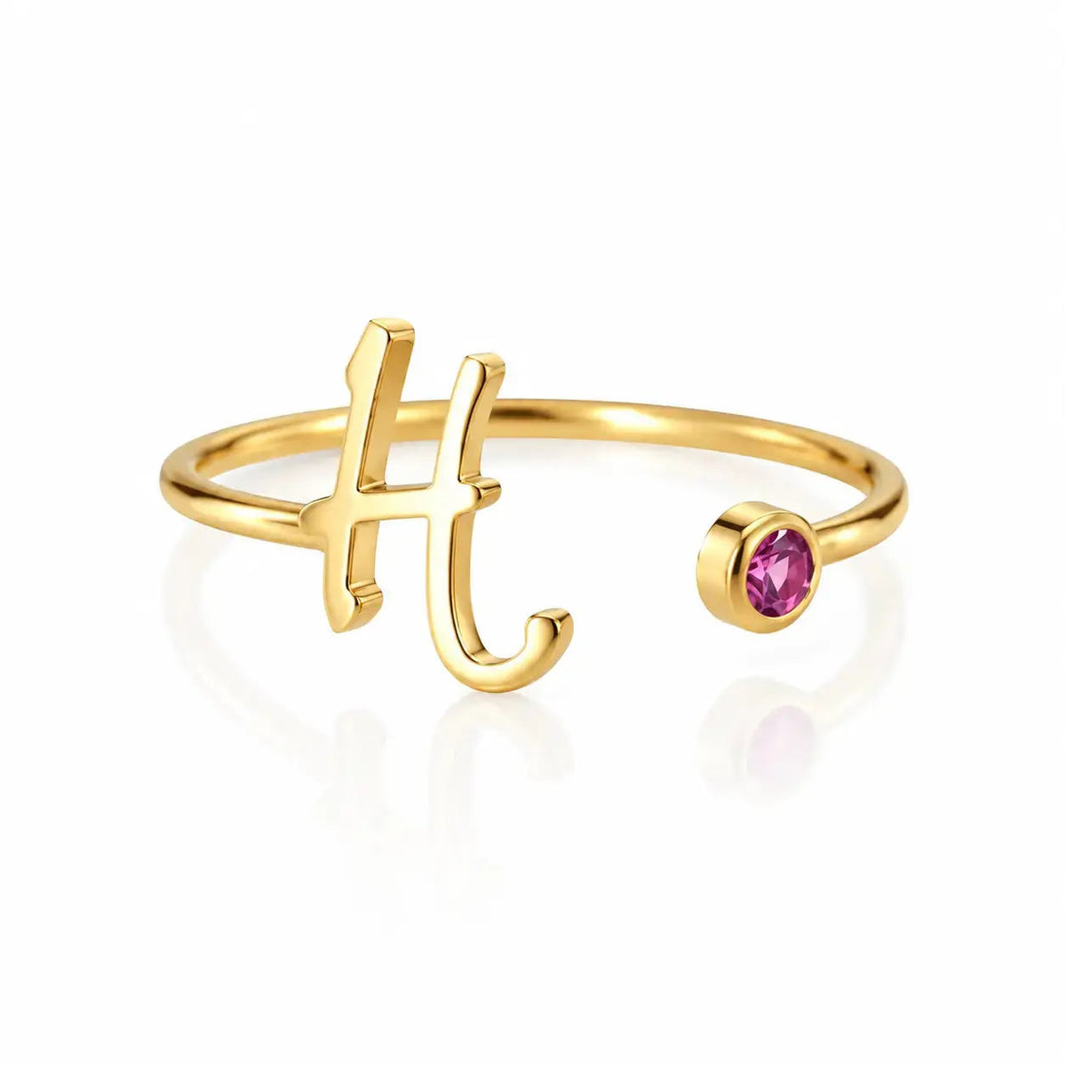 Personalized Initial & Birthstone Adjustable Ring in 925 Sterling Silver 0