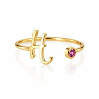 Personalized Initial & Birthstone Adjustable Ring in 925 Sterling Silver 0