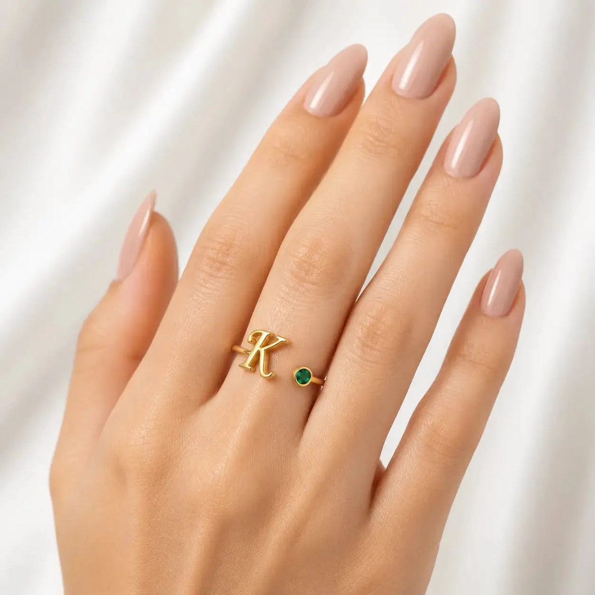 Personalized Initial & Birthstone Adjustable Ring in 925 Sterling Silver 1
