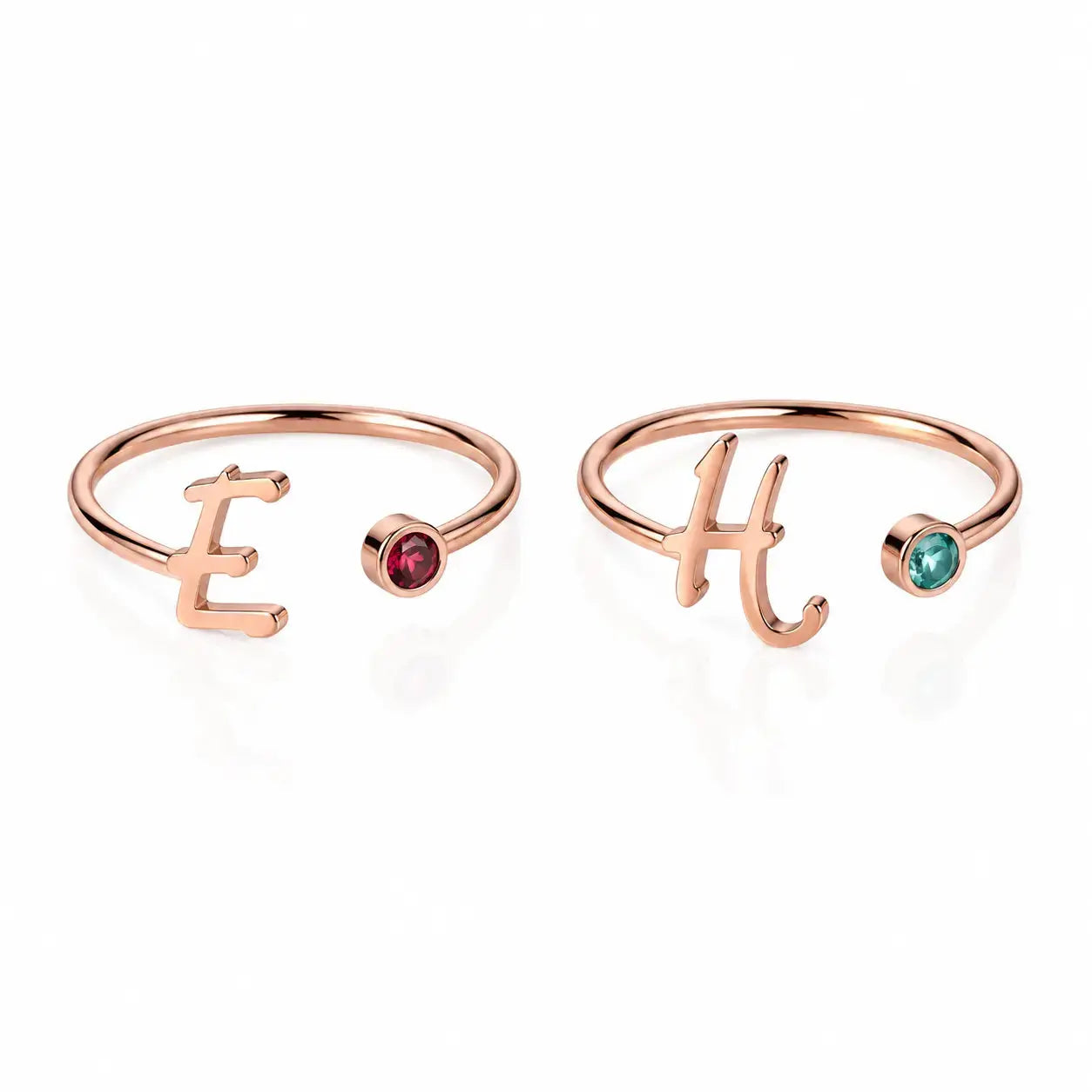 Personalized Initial & Birthstone Adjustable Ring in 925 Sterling Silver 3