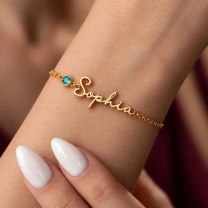 Personalized Name & Birthstone Bracelet - 925 Sterling Silver 1