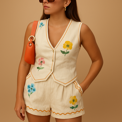 Printed shirt and shorts loungewear set for women | Isla 2