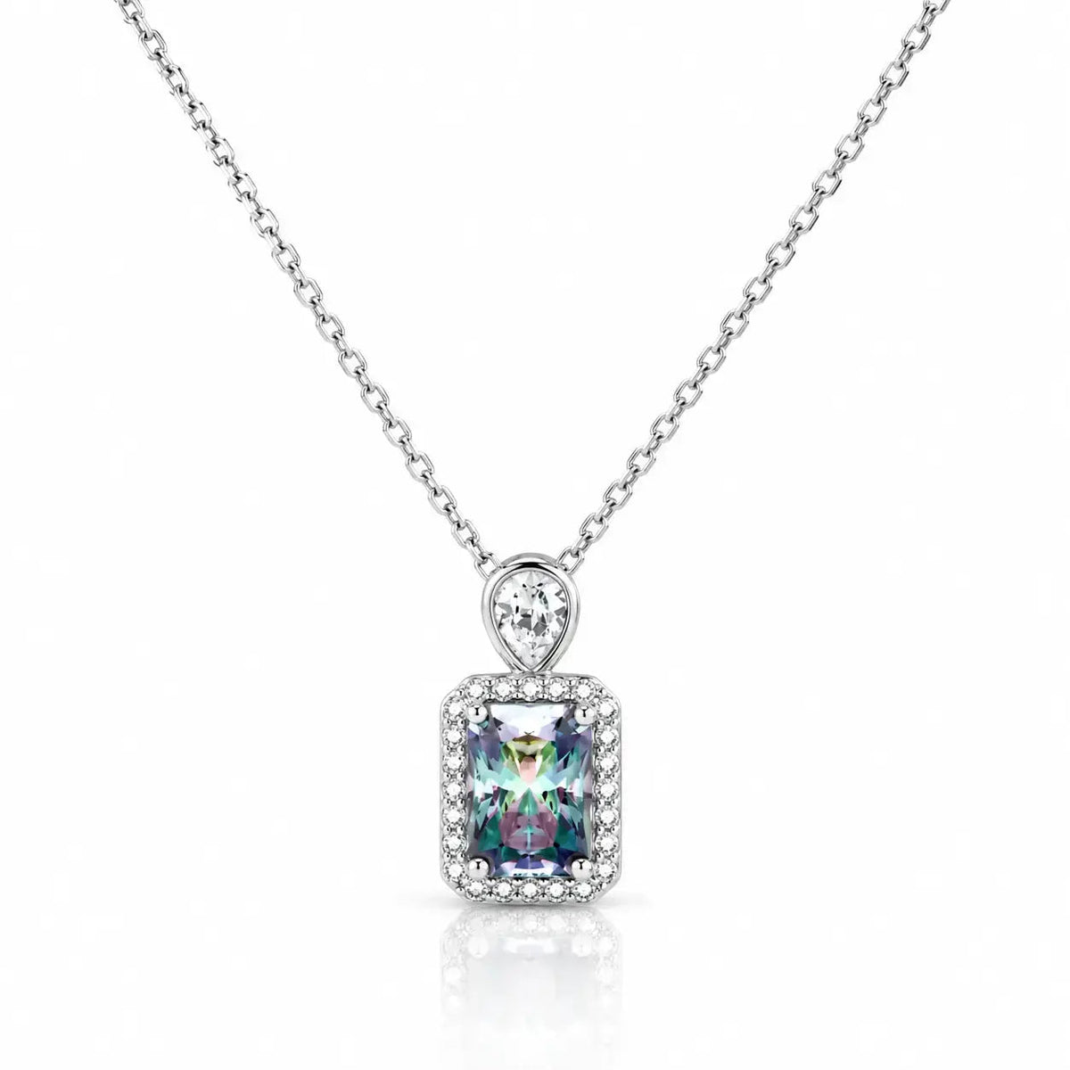 Rainbow Halo Moissanite Necklace - 925 Sterling Silver 0
