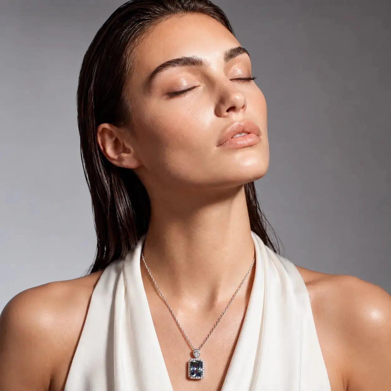 Rainbow Halo Moissanite Necklace - 925 Sterling Silver 1