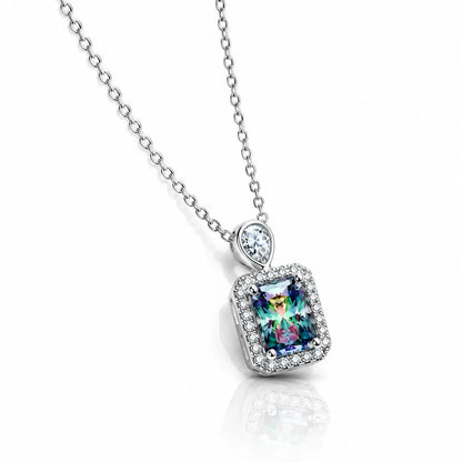 Rainbow Halo Moissanite Necklace - 925 Sterling Silver 3